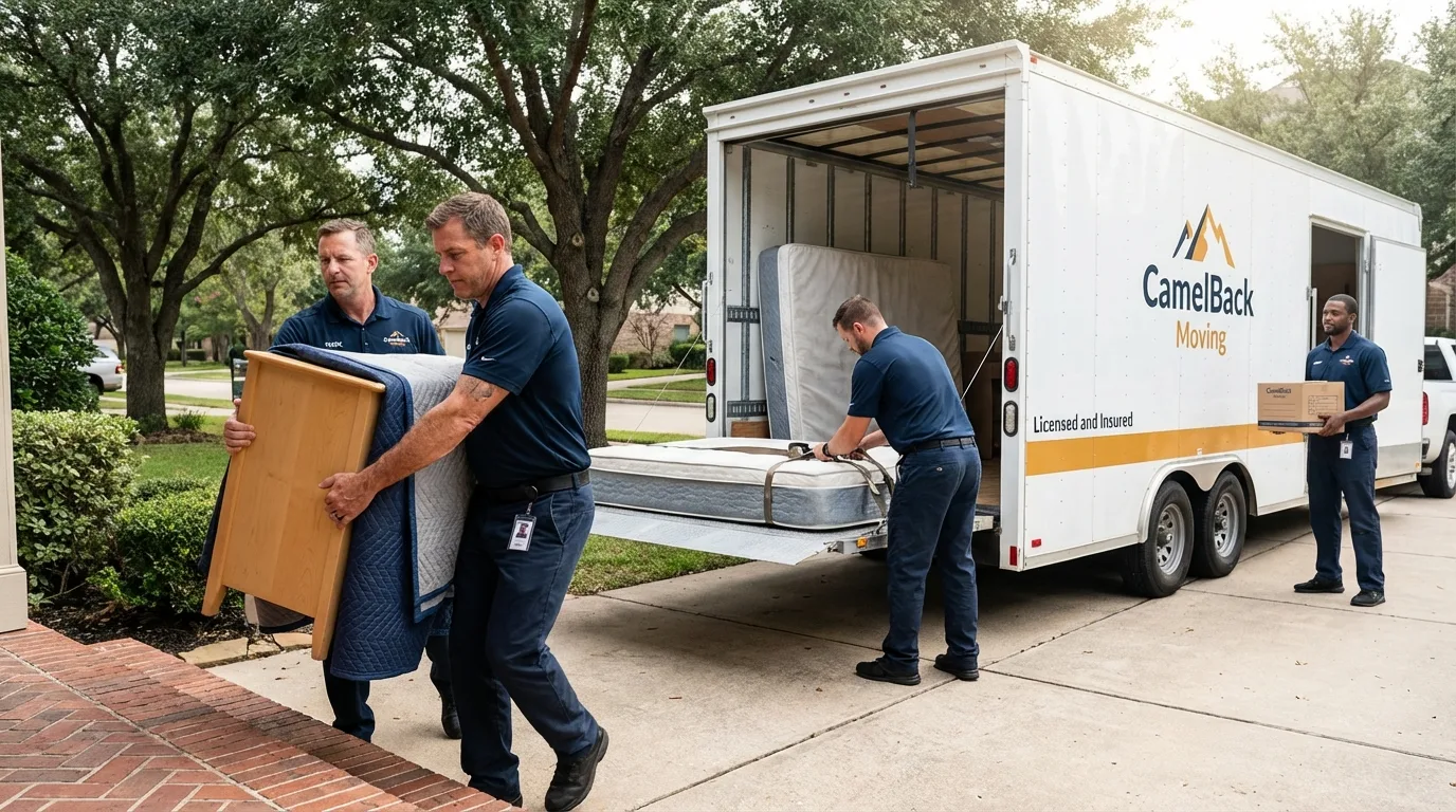 Crew loading residential truck for cross-state move from New Paris, IN