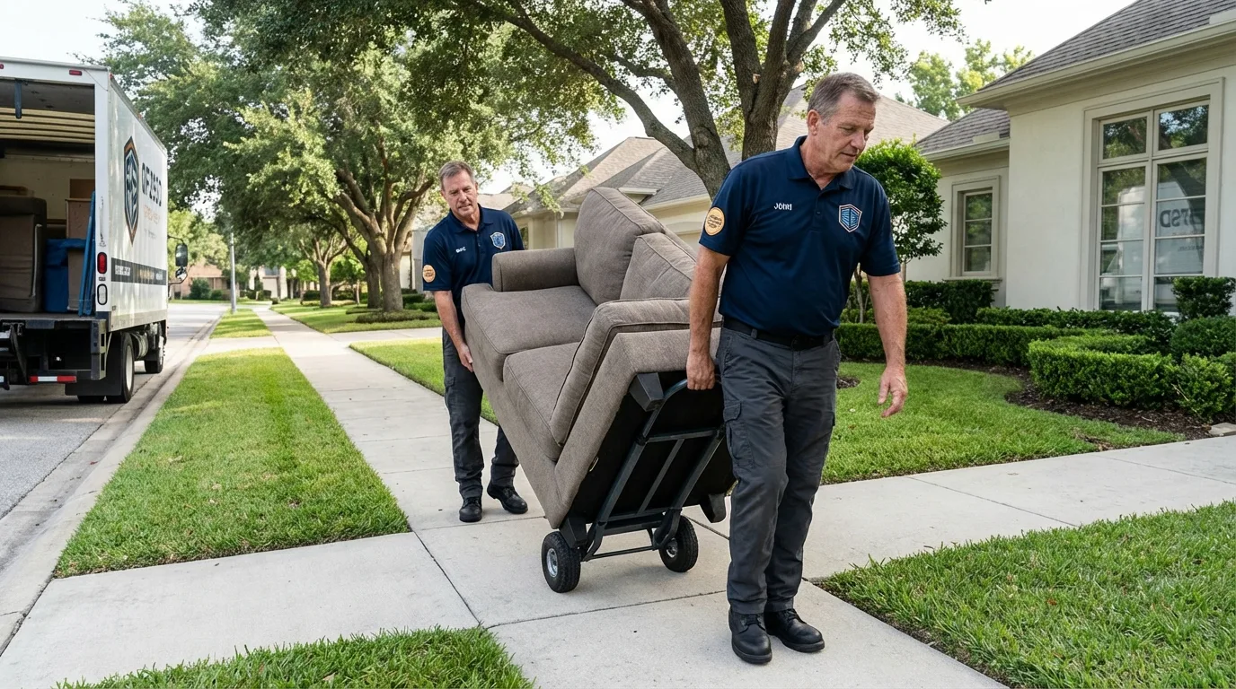 Local residential moving crew loading furniture in New Paris, IN