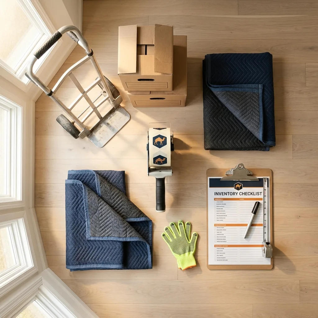 Professional moving supplies and packing materials layout for New Paris residential relocations